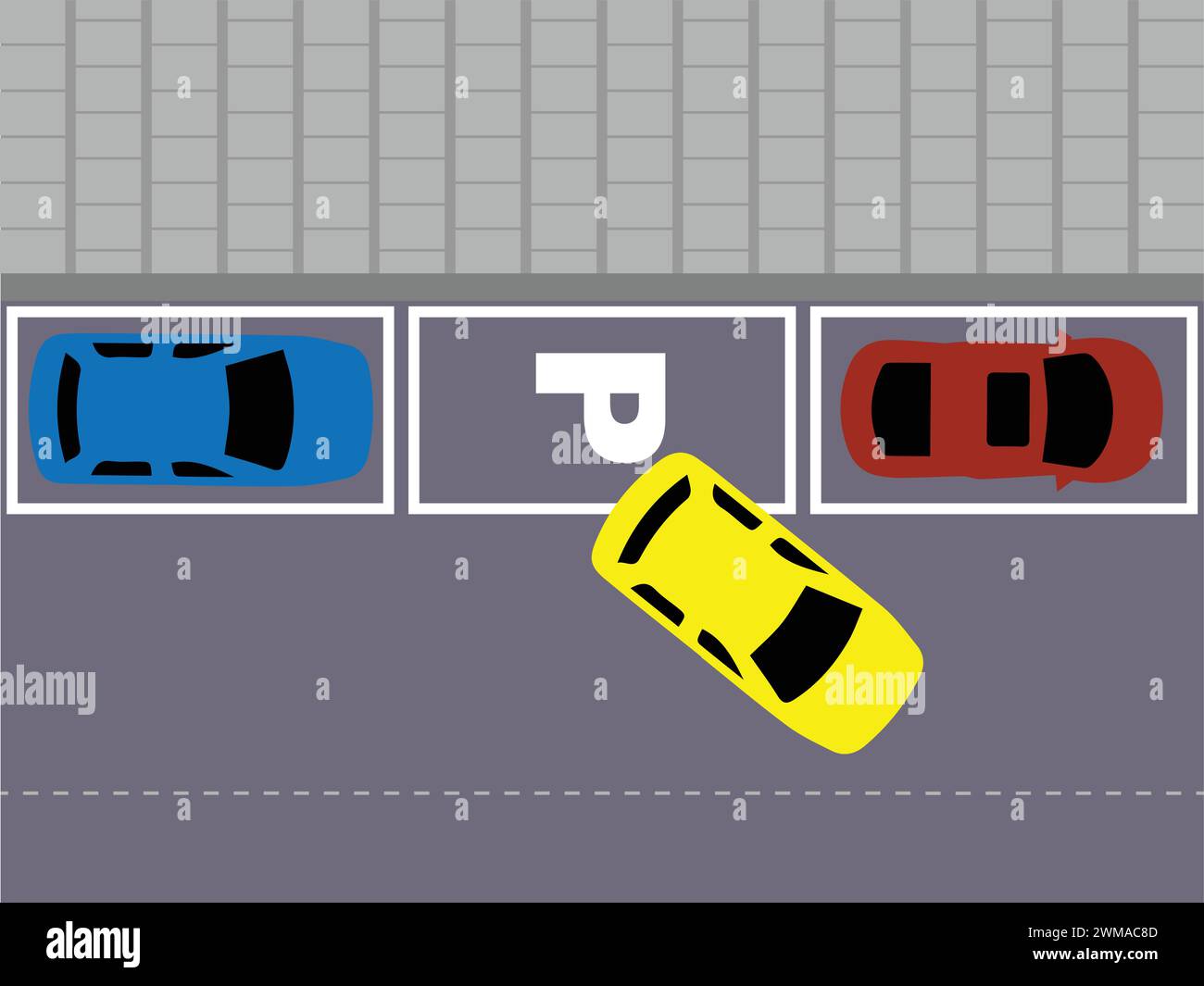 Esempio di parcheggio parallelo con un'auto gialla Illustrazione Vettoriale