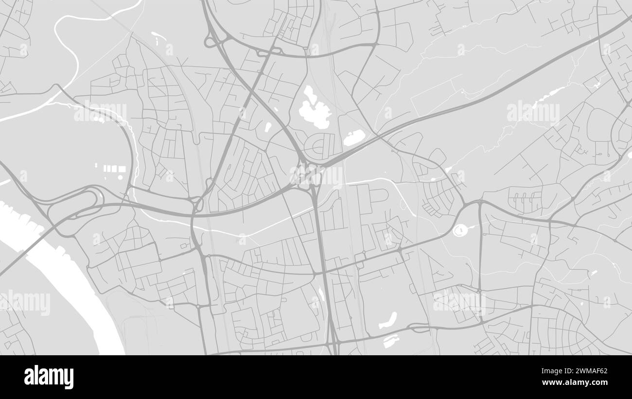 Sfondo mappa Leverkusen, Germania, poster bianco e grigio chiaro della città. Mappa vettoriale con strade e acqua. Proporzioni widescreen, design digitale piatto su strada Illustrazione Vettoriale