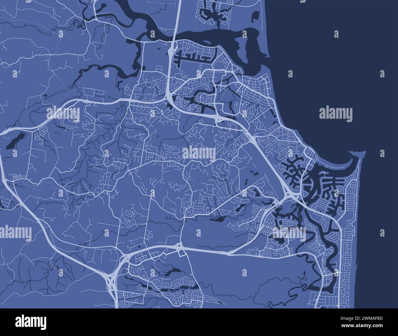 Mappa di Blue Sunshine Coast, Australia. Mappa stradale vettoriale della città, area municipale. Illustrazione Vettoriale