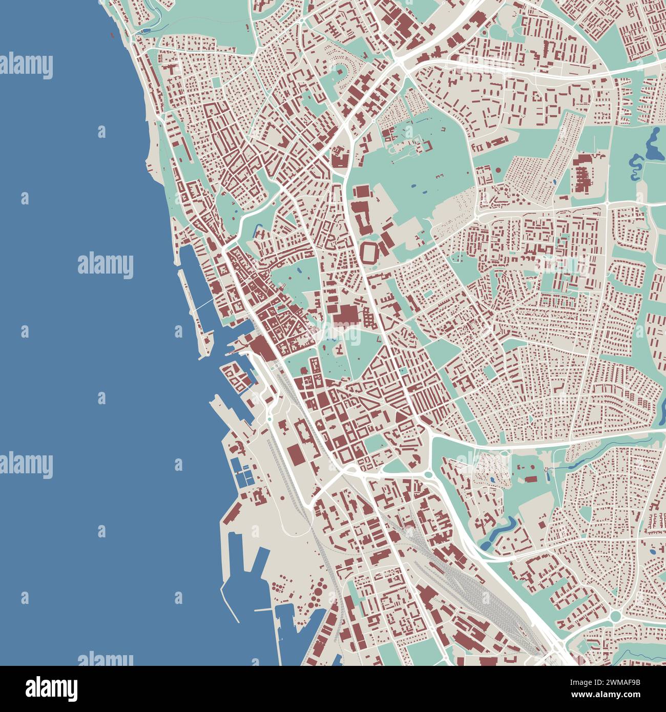 Mappa di Helsingborg, Svezia. Mappa stradale vettoriale della città, area municipale. Illustrazione Vettoriale