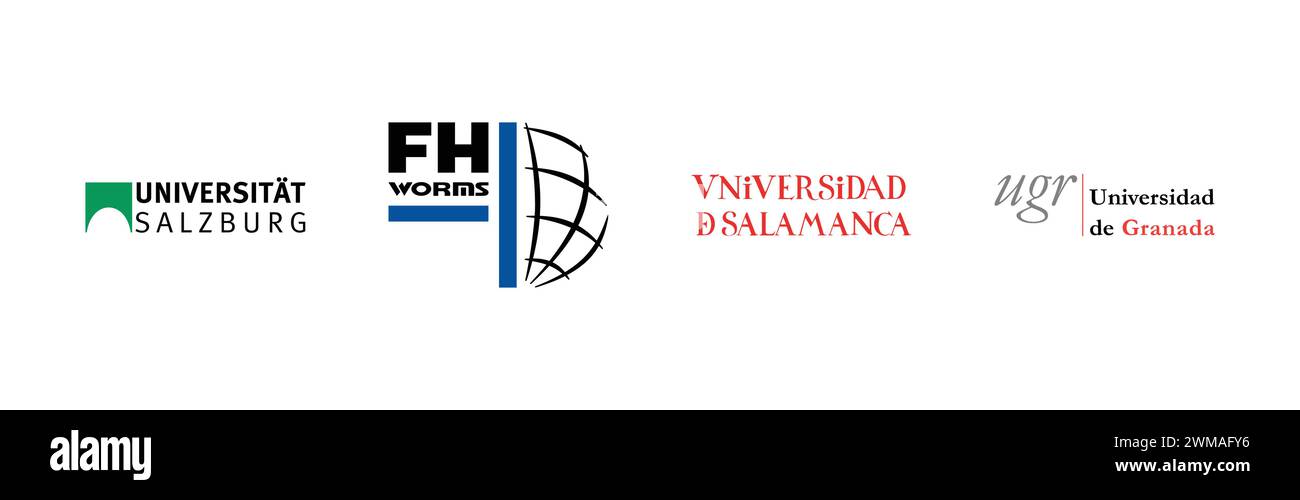 Universidad de Granada, Universitat Salzburg, Universidad de Salamanca, FH Worms, famosa collezione di logo del marchio. Illustrazione Vettoriale