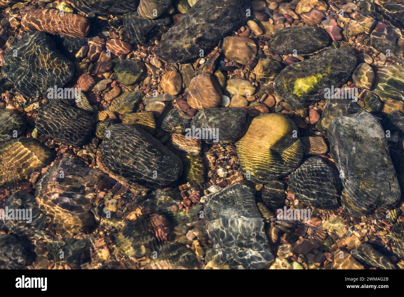 Acqua limpida del fiume e ciottoli Foto Stock