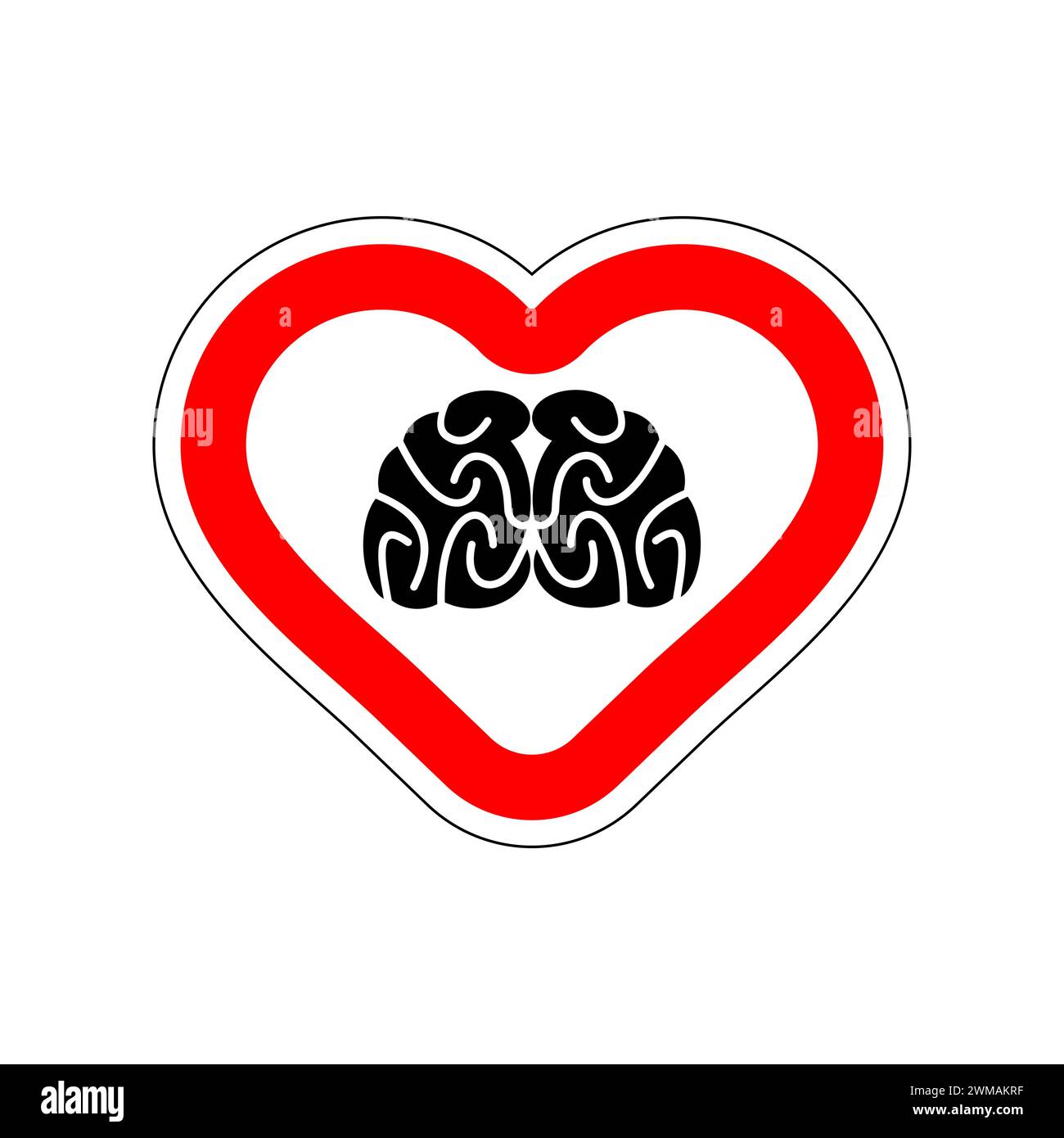 Amo pensare. Mi piace il cervello. Segnale stradale rosso a forma di cuore. Simbolo dell'amore sulla strada Illustrazione Vettoriale