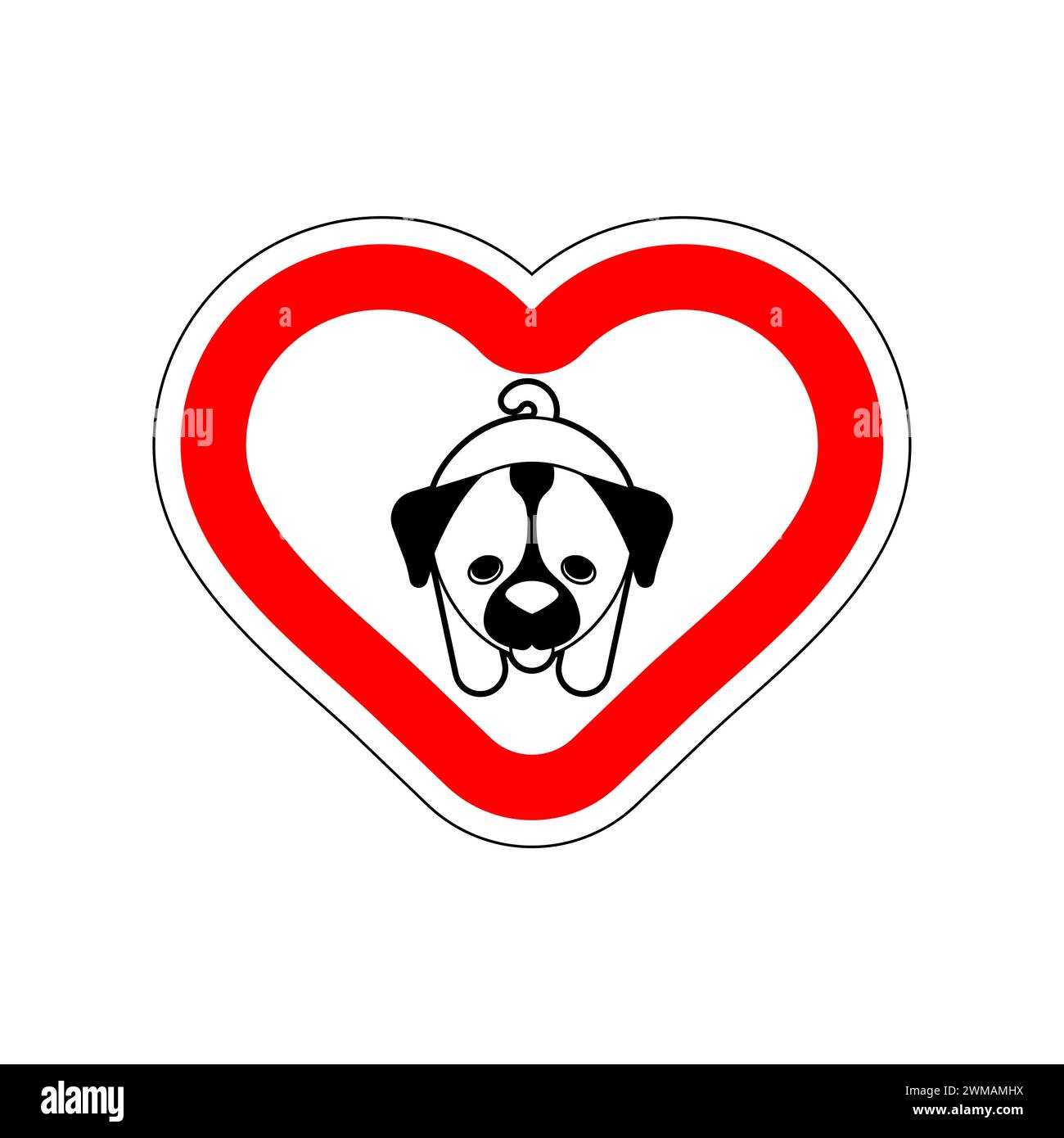 Amo il cane. Mi piace accarezzare. Segnale stradale rosso a forma di cuore. Simbolo dell'amore sulla strada per i cani Illustrazione Vettoriale