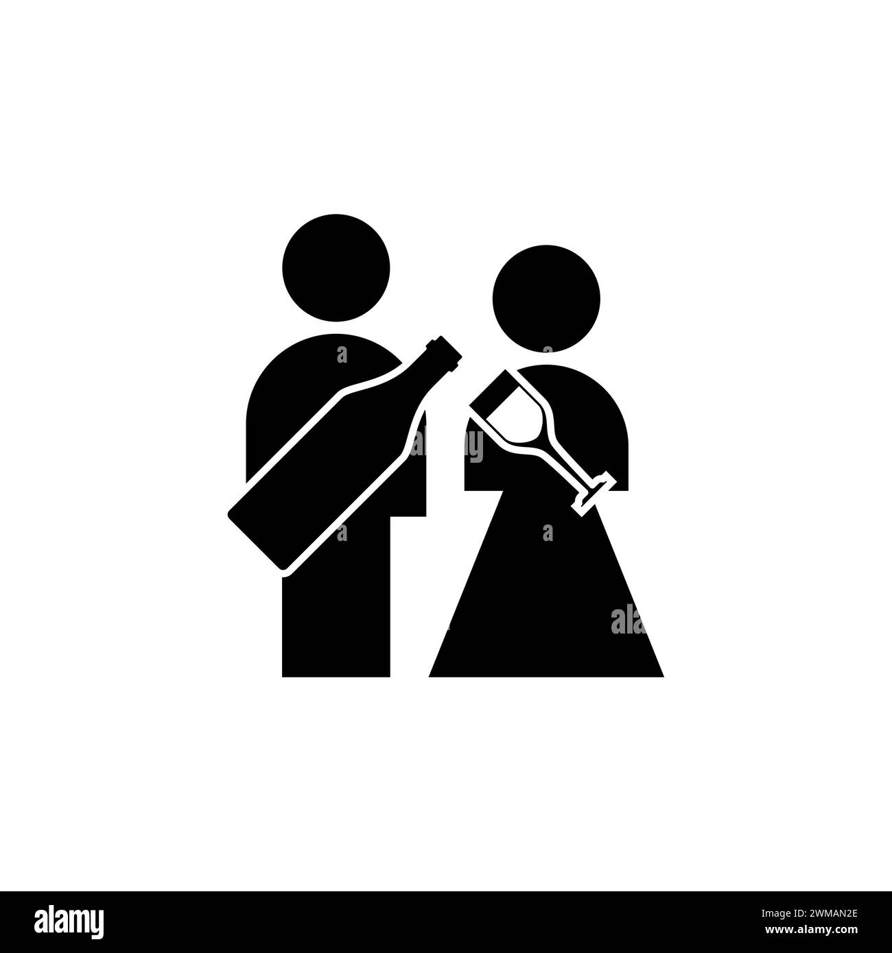 Famiglia di alcolisti segno. Marito e moglie bevono alcolici. Problema sociale nella società. Malattia di alcolismo Illustrazione Vettoriale