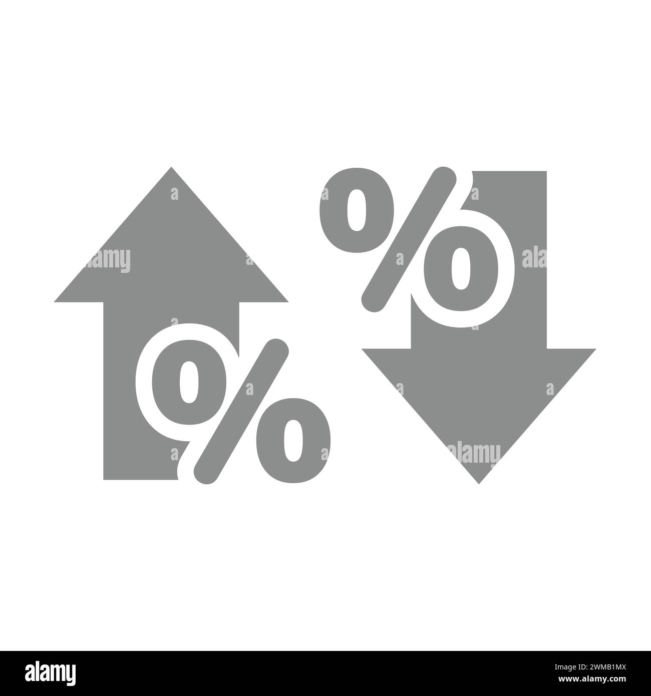 Freccia su e giù con l'icona percentuale. Diminuire, aumentare i costi e il reddito, l'economia e il vettore dei simboli di inflazione. Illustrazione Vettoriale