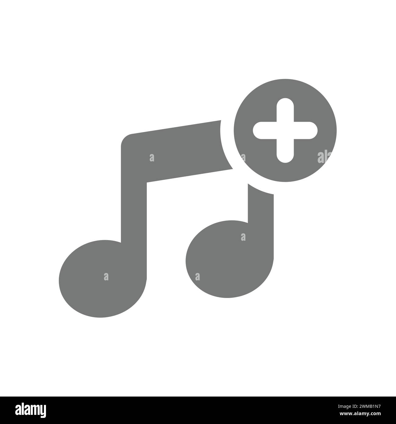 Aggiungere musica o icona vettoriale file multimediali. Nota musicale con segno più. Illustrazione Vettoriale