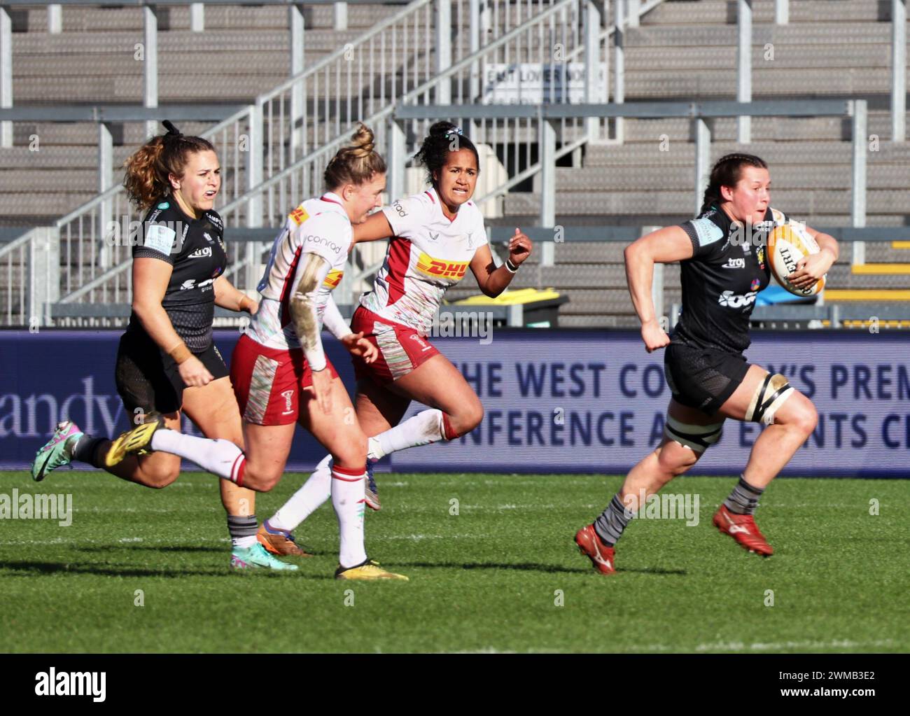 Exeter, Devon, Regno Unito. 24 febbraio 2024. Allianz Premiership Women's Rugby: Exeter Chiefs vs Harlequins Women at Sandy Park, Exeter, Devon, Regno Unito. Nella foto: Credito: Nidpor/Alamy Live News Foto Stock