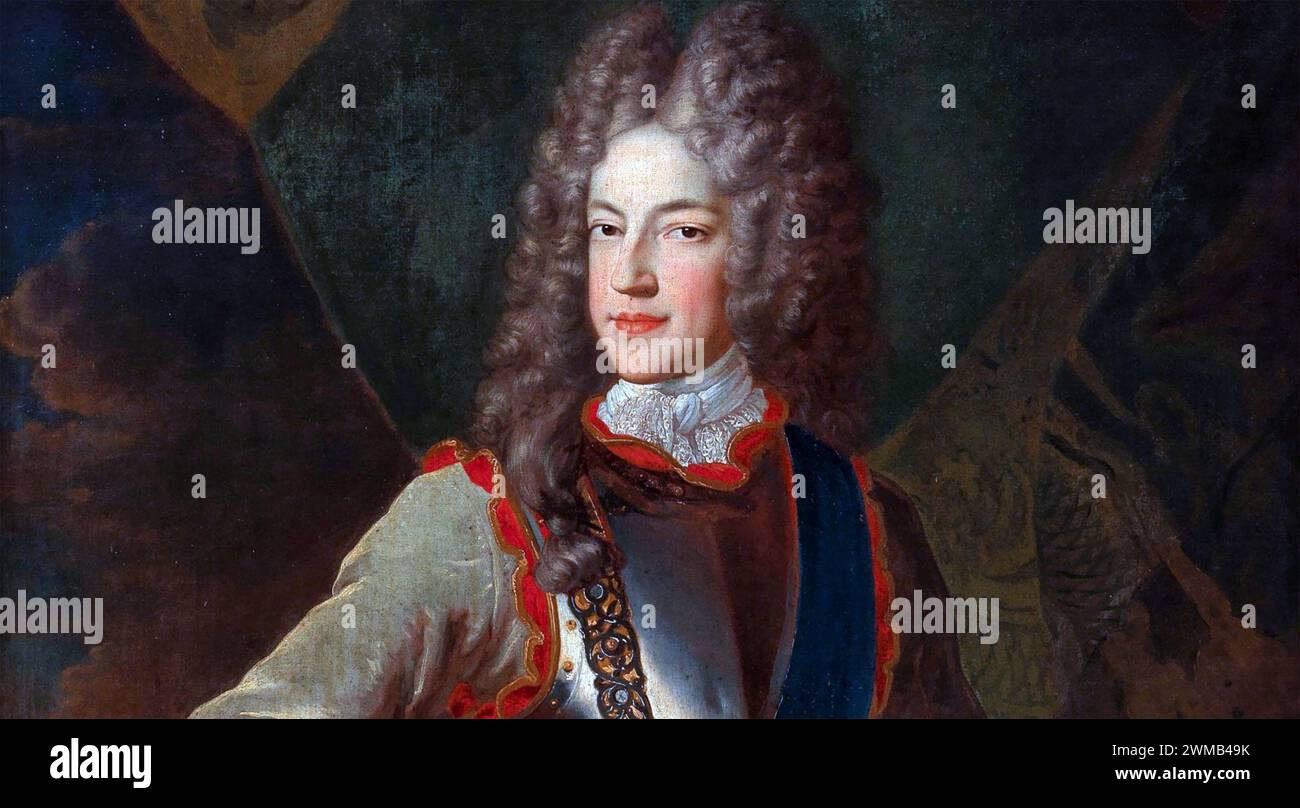 JAMES FRANCIS EDWARD STUART (1688-1766) soprannominò il Vecchio pretendente come figlio di Giacomo VII e II d'Inghilterra, Scozia e Irlanda. Parte del ritratto di Alexis Belle intorno al 1712 Foto Stock