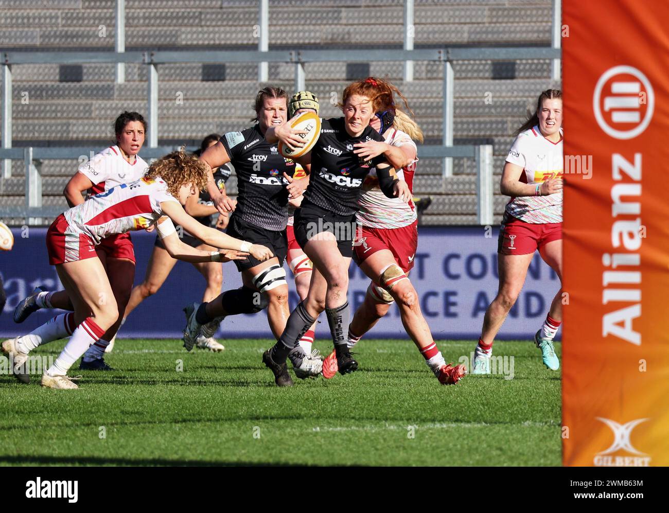 Exeter, Devon, Regno Unito. 24 febbraio 2024. Allianz Premiership Women's Rugby: Exeter Chiefs vs Harlequins Women at Sandy Park, Exeter, Devon, Regno Unito. Nella foto Alex Tessier ha affrontato crediti: Nidpor/Alamy Live News Foto Stock