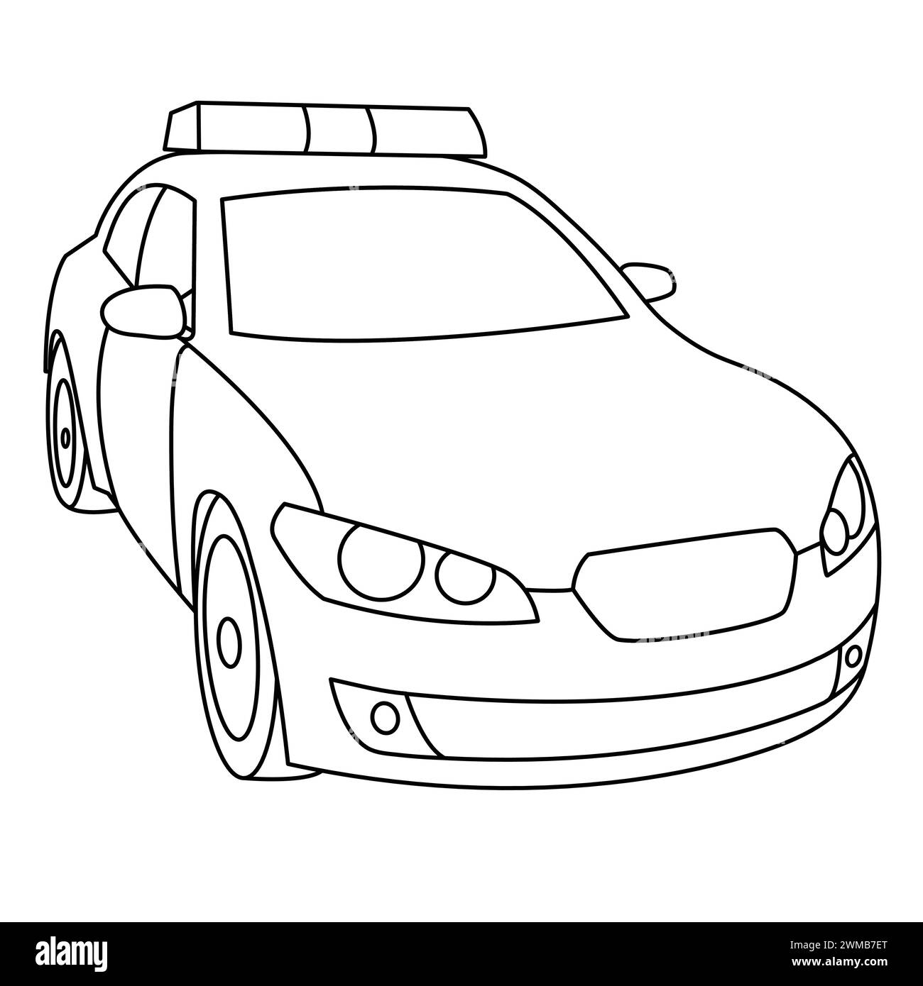 Pagina colori auto della polizia per bambini e adulti. Cartoon Cars isolato su sfondo bianco. Illustrazione vettoriale della struttura del veicolo Illustrazione Vettoriale
