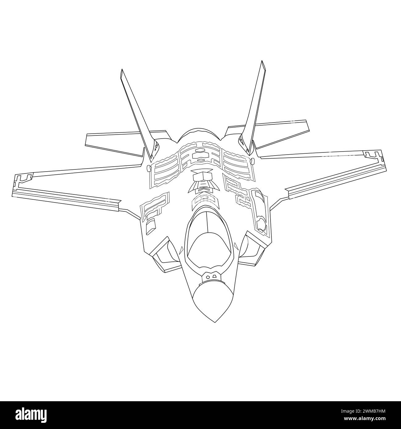 F-35 Lightning II illustrazione di profilo. Libro da colorare Fighter Jet F35 per bambini e adulti. Aereo militare Vector. Cartoon Airplane isolato Illustrazione Vettoriale