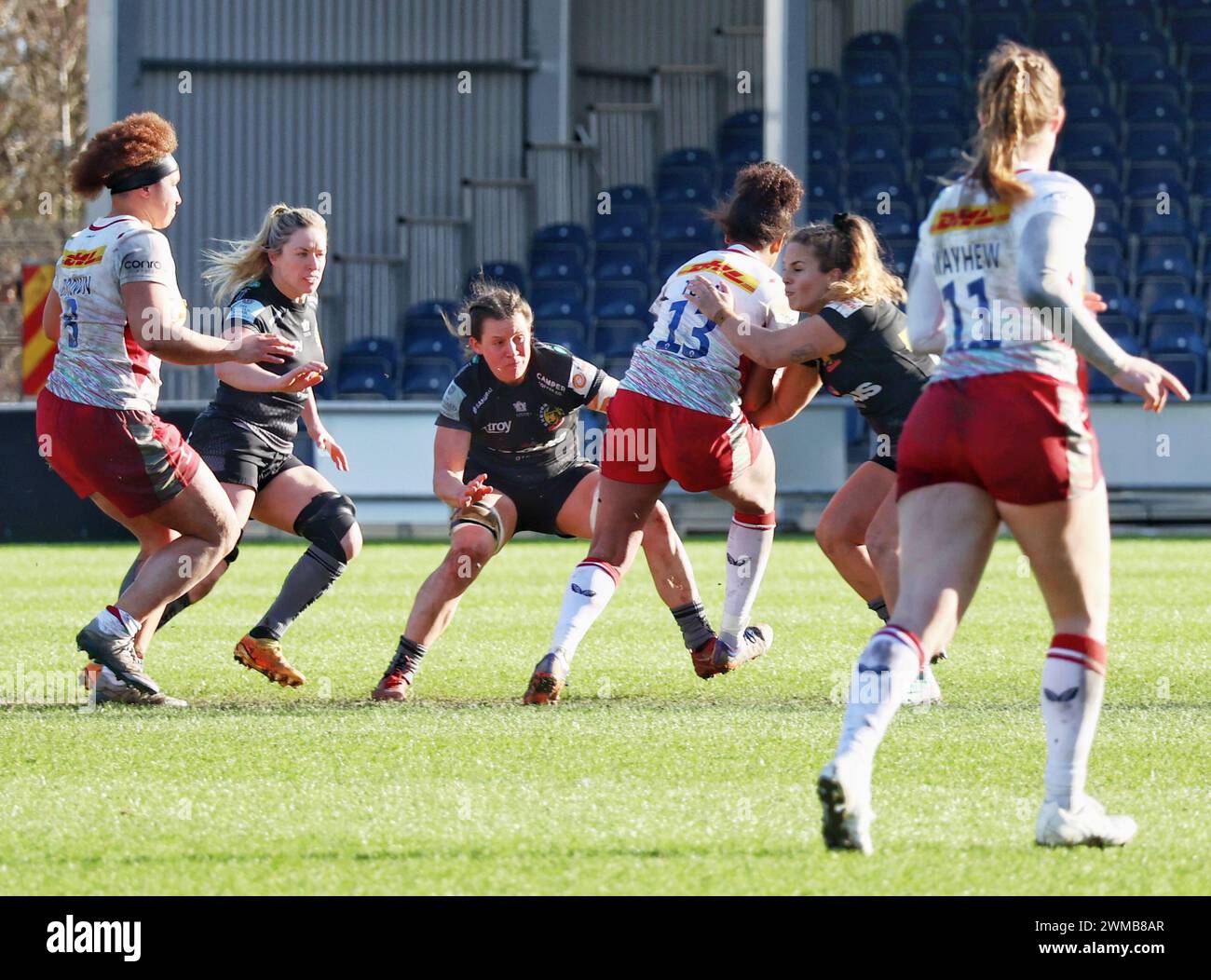 Exeter, Devon, Regno Unito. 24 febbraio 2024. Allianz Premiership Women's Rugby: Exeter Chiefs vs Harlequins Women at Sandy Park, Exeter, Devon, Regno Unito. Nella foto: Lagi Tuima ha affrontato crediti: Nidpor/Alamy Live News Foto Stock