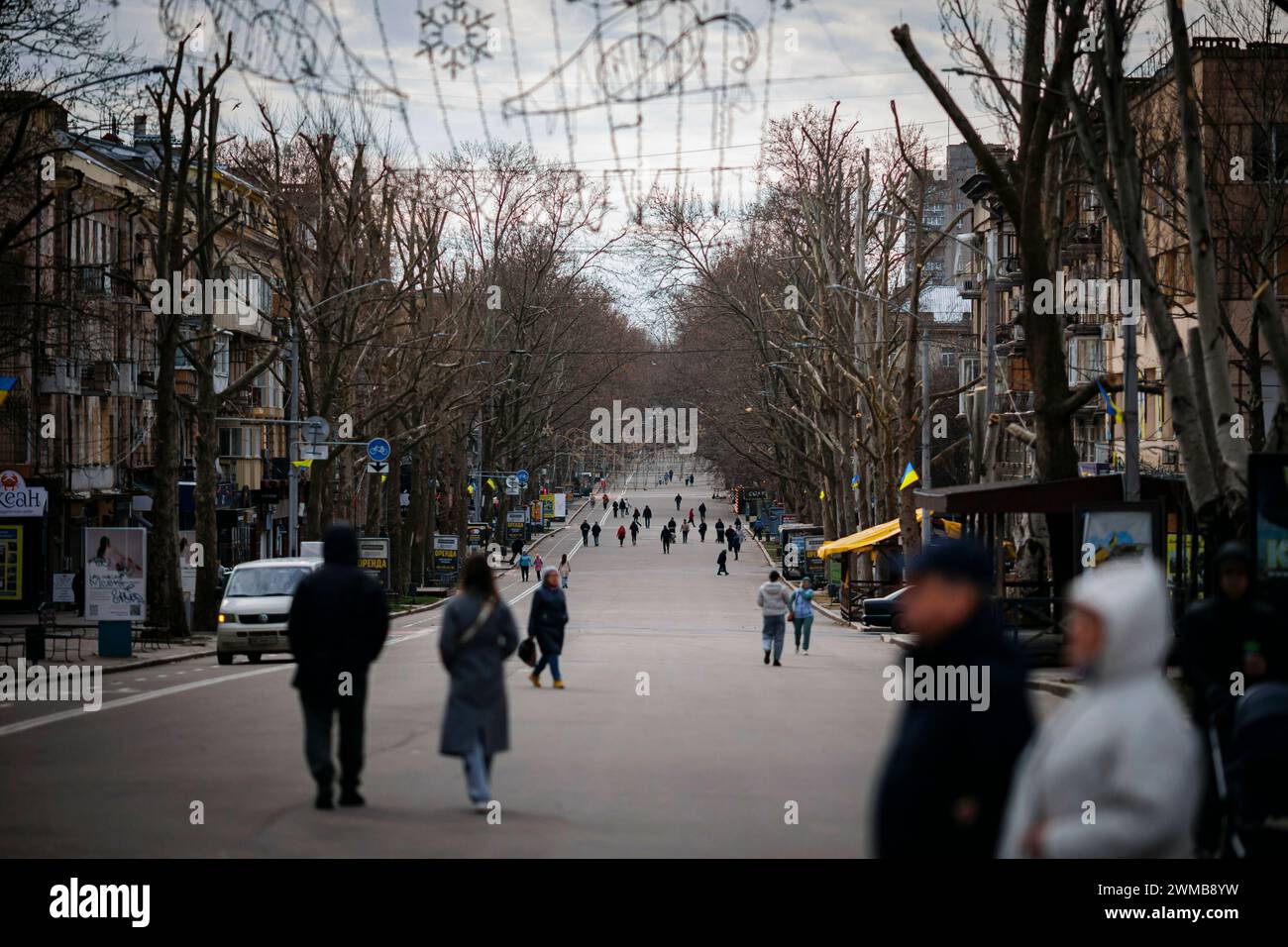 Mykolaiv, Ucraina. 25 febbraio 2024. Scena di strada Mykolaiv. Mykolaiv, 25 febbraio 2024. Fotografato per conto del Foreign Office Credit: dpa/Alamy Live News Foto Stock