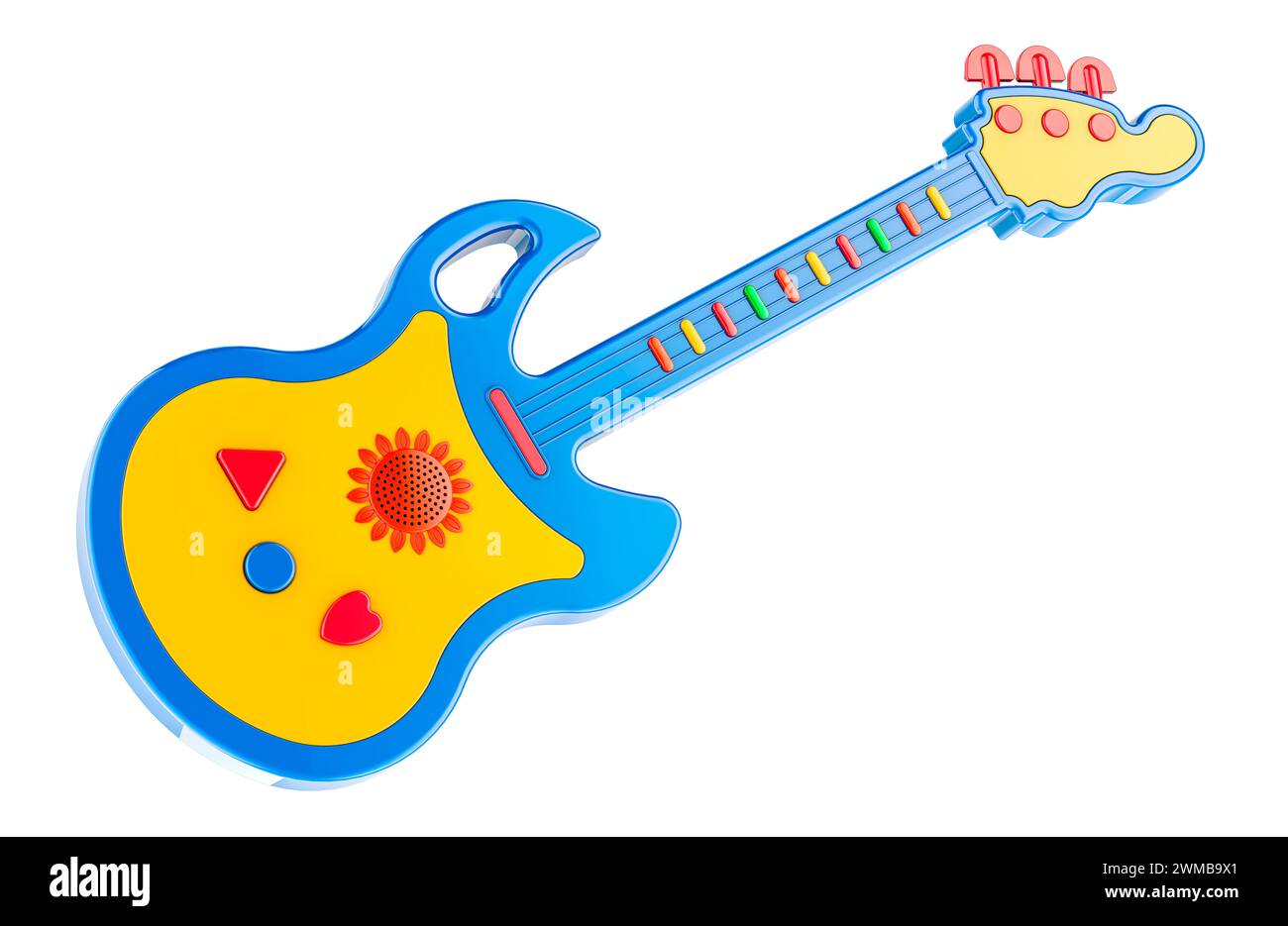 Chitarra giocattolo per bambini, bambini e bambini. Rendering 3D isolato su sfondo bianco Foto Stock