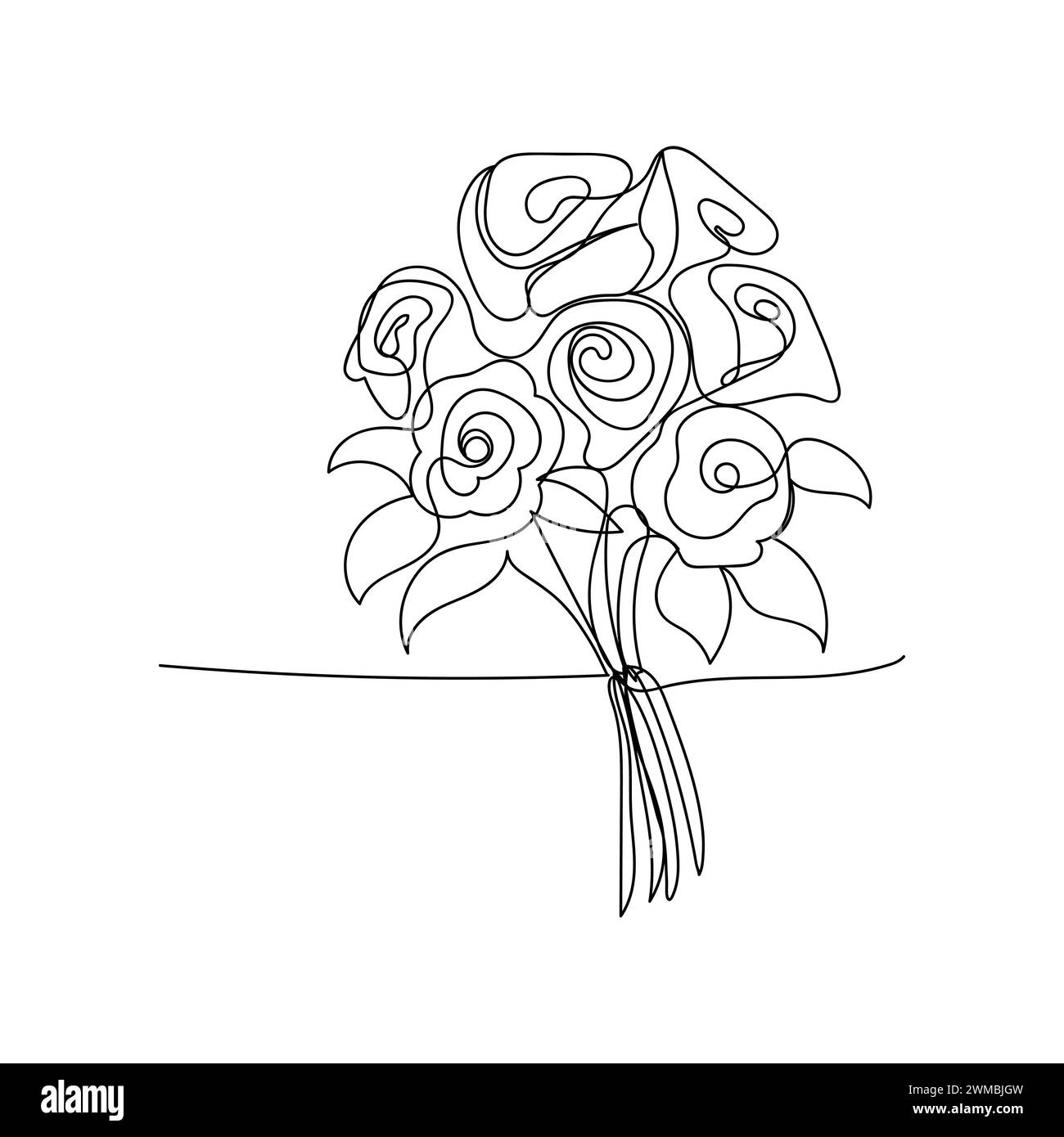 arte di linea, bouquet di fiori rose primavera ed estate, disegnando con una sola linea. sfondo bianco vettoriale Illustrazione Vettoriale