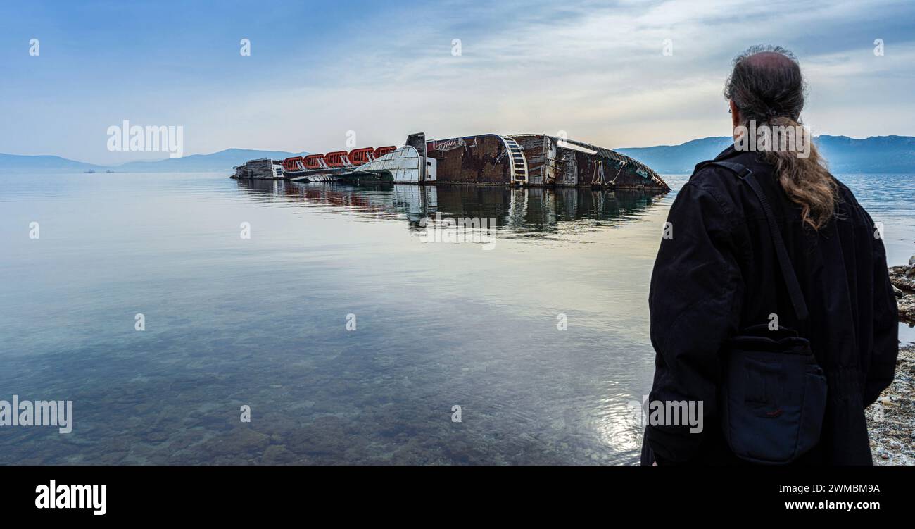 Naufragio sulla costa, Grecia Foto Stock