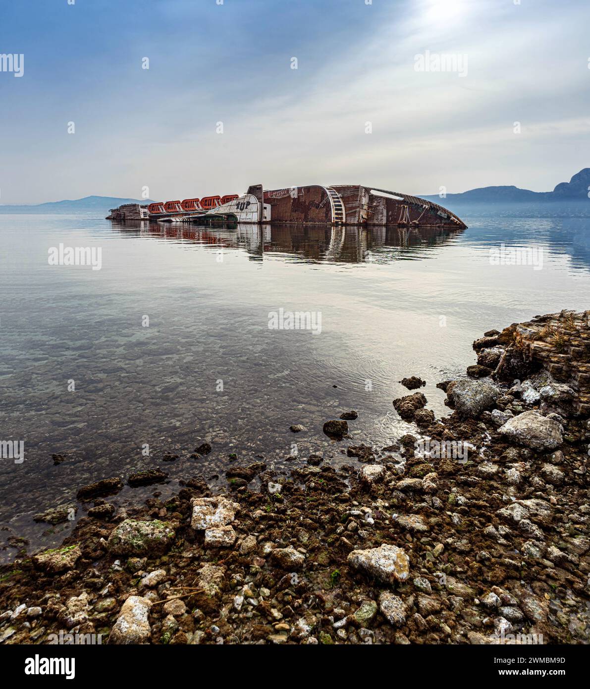 Naufragio sulla costa, Grecia Foto Stock