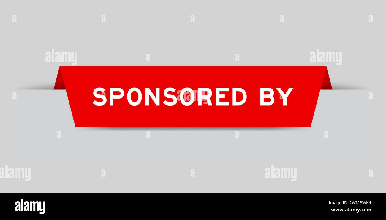 Etichetta inserita di colore rosso con la parola sponsorizzata da su sfondo grigio Illustrazione Vettoriale