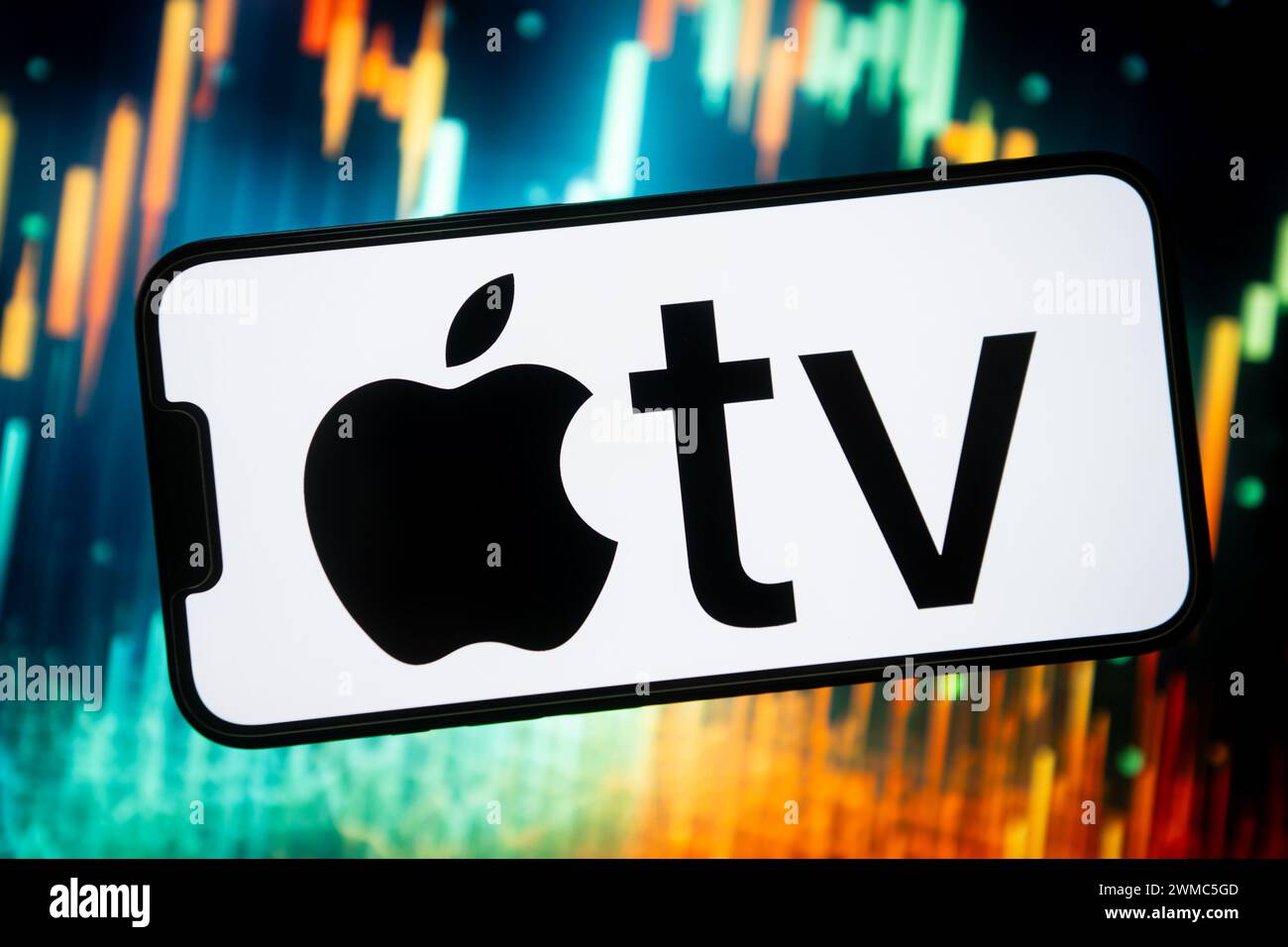 In questa immagine, un logo Apple TV visualizzato su uno smartphone. Foto Stock