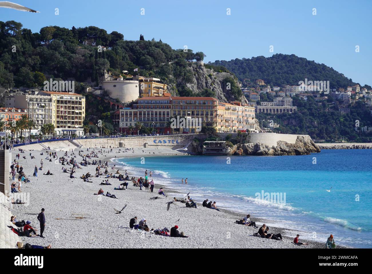 Bella spiaggia d'inverno, Francia Foto Stock