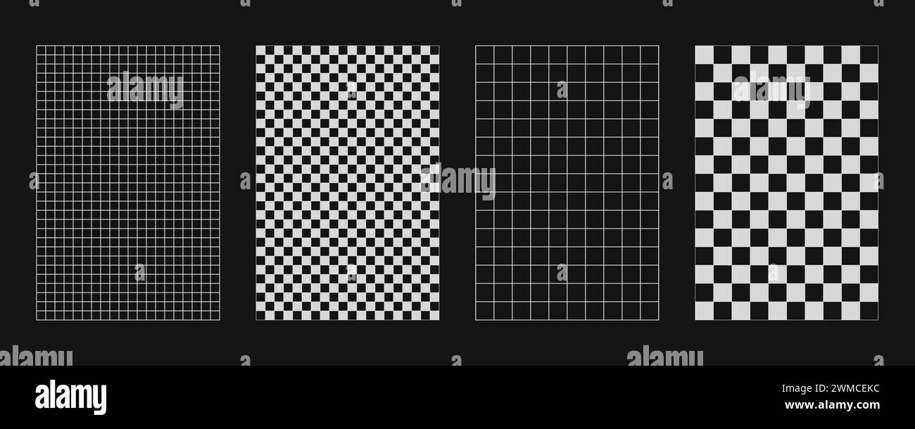 Wireframe astratti, elementi cyberpunk e griglie o sfere bianche prospettiche. Set futuristico dal design geometrico surreale. Forme y2k psichedeliche. Rave V Illustrazione Vettoriale
