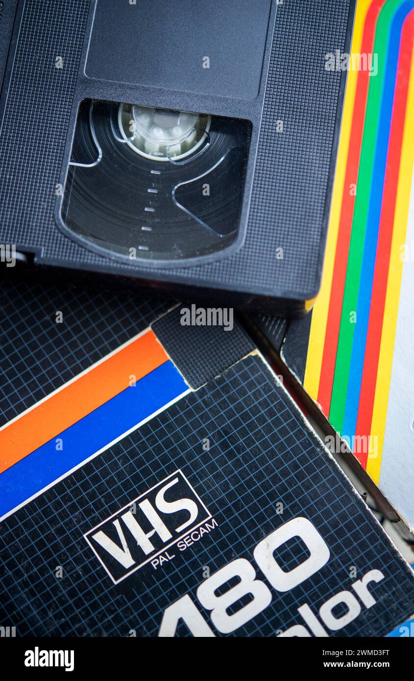 Pila di videocassette VHS Foto Stock