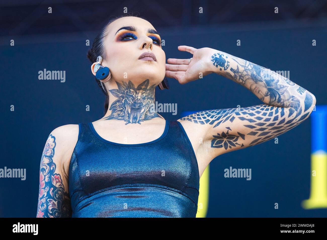 Tatiana Shmayluk della band Ucraina Jinjer dal vivo sul palco Foto Stock