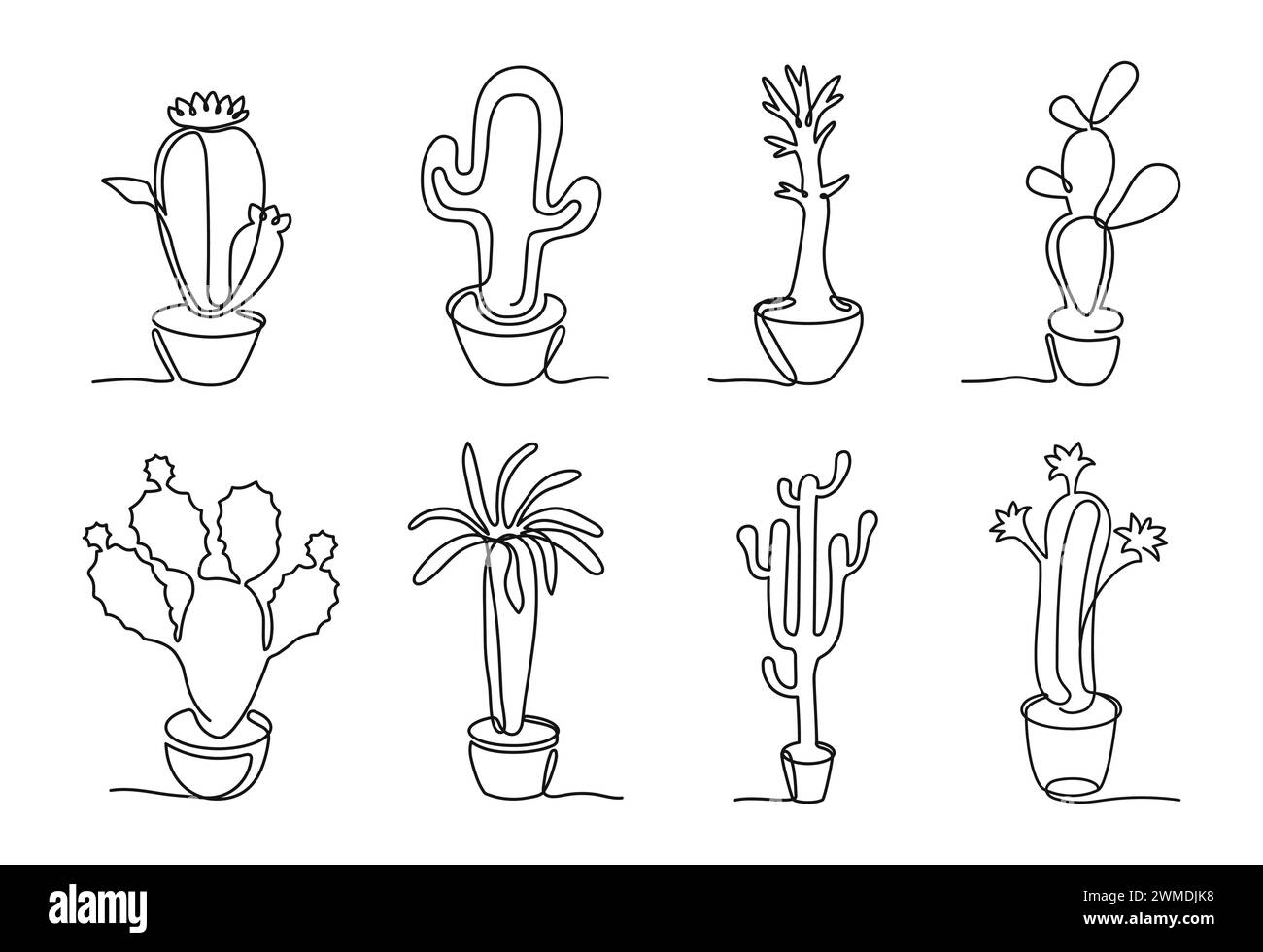 Cactus messicani disegnati a mano, piante per l'arredamento della casa Illustrazione Vettoriale