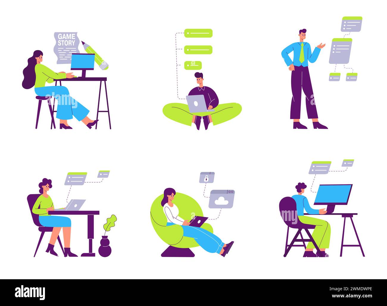 Programmatori, web, ingegneri software e game designer Illustrazione Vettoriale