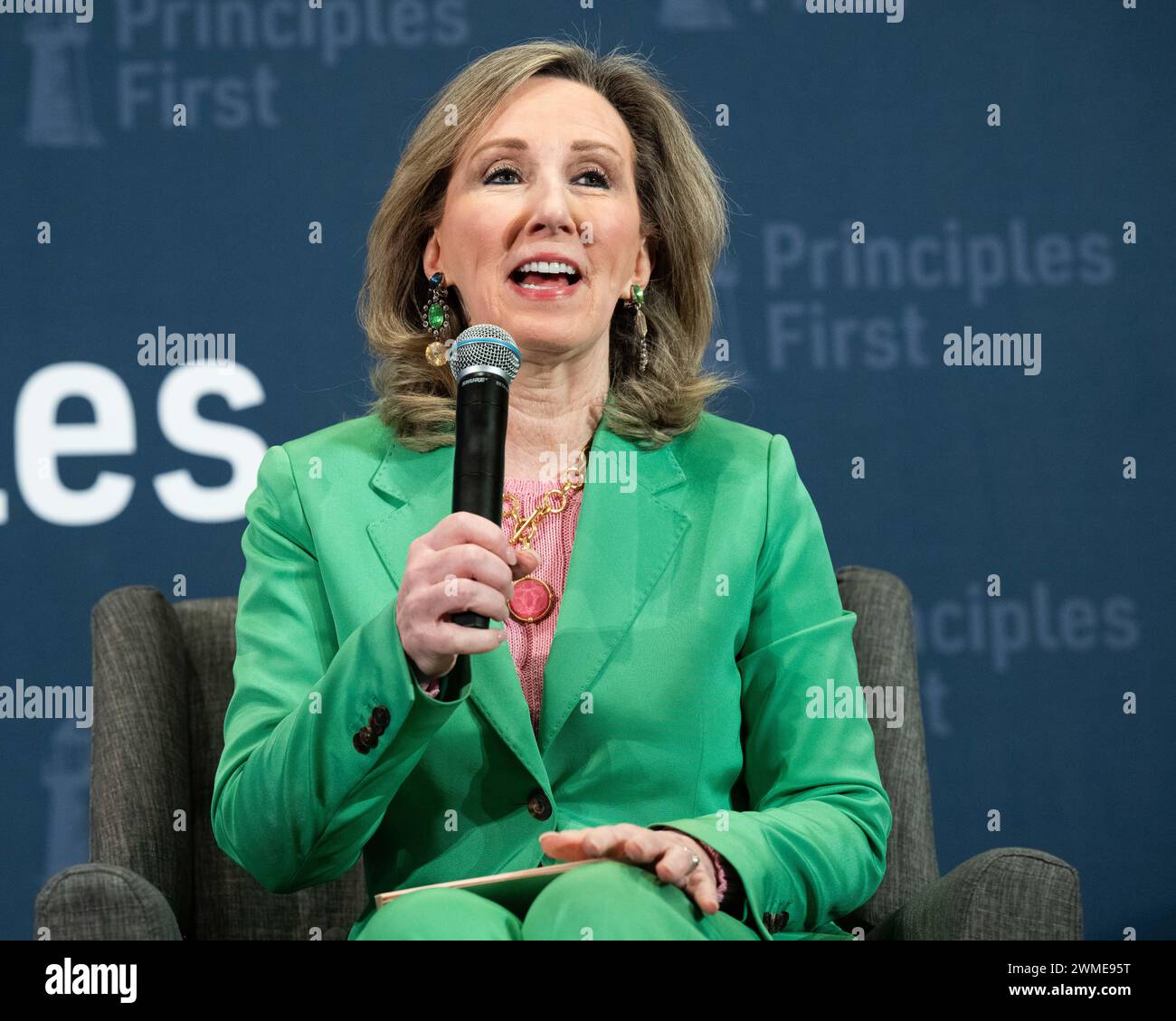 Washington, Stati Uniti. 25 febbraio 2024. Barbara Comstock, ex rappresentante degli Stati Uniti, interviene al primo Summit dei principi che si terrà al Conrad Hotel di Washington DC (foto di Michael Brochstein/Sipa USA) crediti: SIPA USA/Alamy Live News Foto Stock