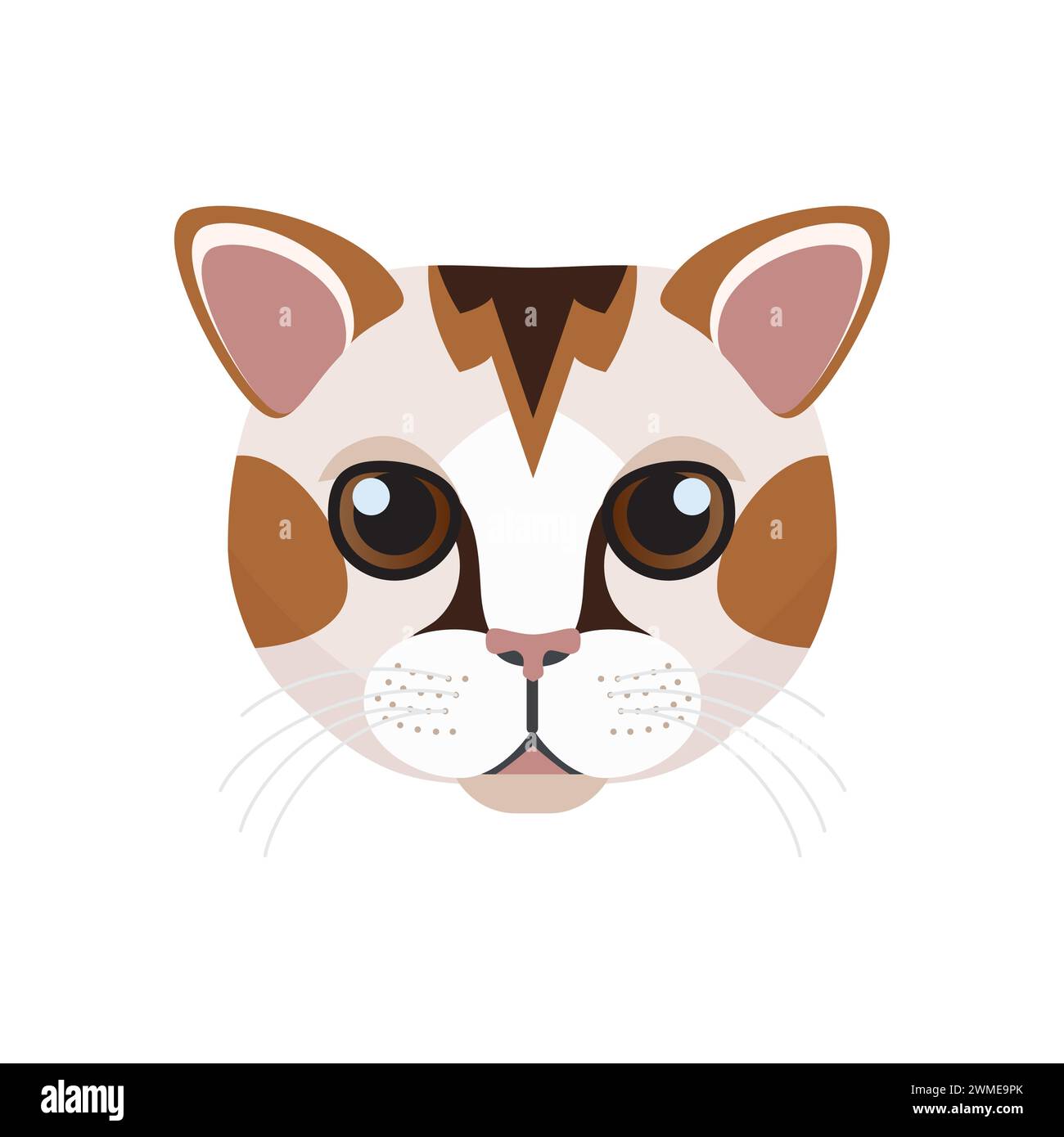 Il gattino giapponese Bobtail Face, testa di un carino gatto calico con illustrazioni vettoriali spot Illustrazione Vettoriale