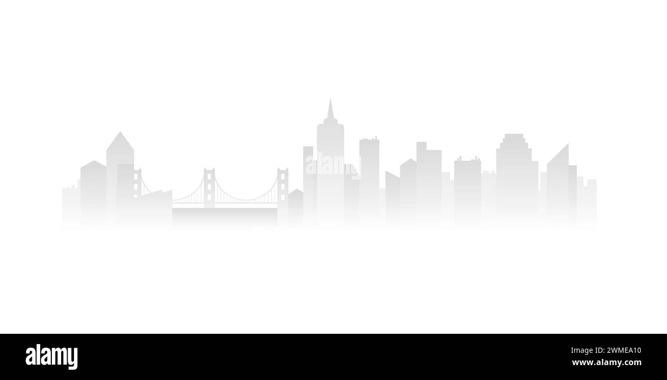 Skyline della città sfumato con sagome di grattacieli e illustrazione vettoriale del ponte Illustrazione Vettoriale