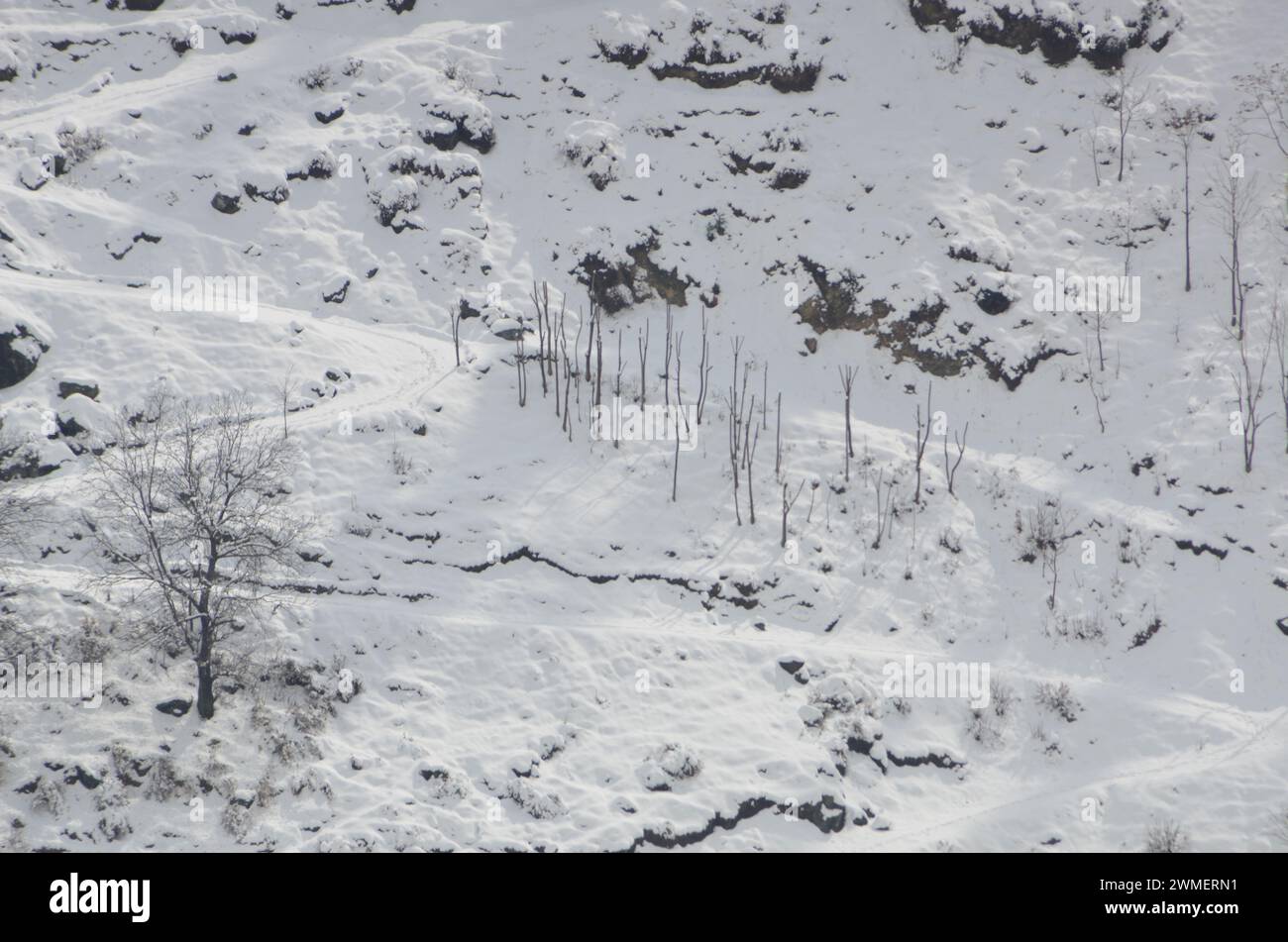 Forti nevicate nelle zone collinari di KP Pakistan Foto Stock