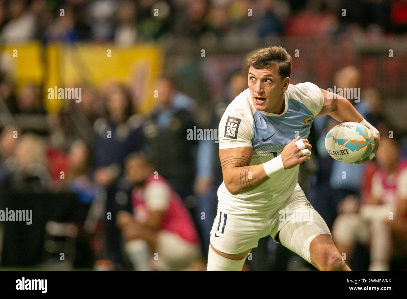 Vancouver, Canada. 25 febbraio 2024. VANCOUVER, BC - FEBBRAIO 25: Ultima partita tra nuova Zelanda e Argentina come parte del World Rugby HSBC Sevens Challenger 2024 al BC Place Stadium il 25 febbraio 2024 a Vancouver, Canada. (Foto di Tomaz Jr/PxImages) credito: PX Images/Alamy Live News Foto Stock