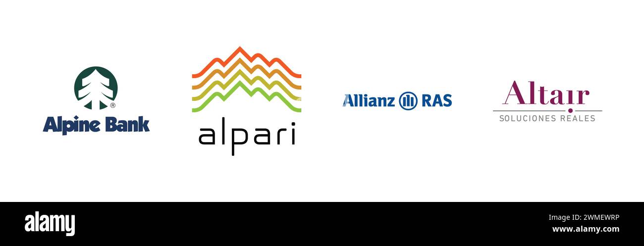 Altair, Alpine Bank, alpari, Allianz RAS, famosa collezione di logo. Illustrazione Vettoriale