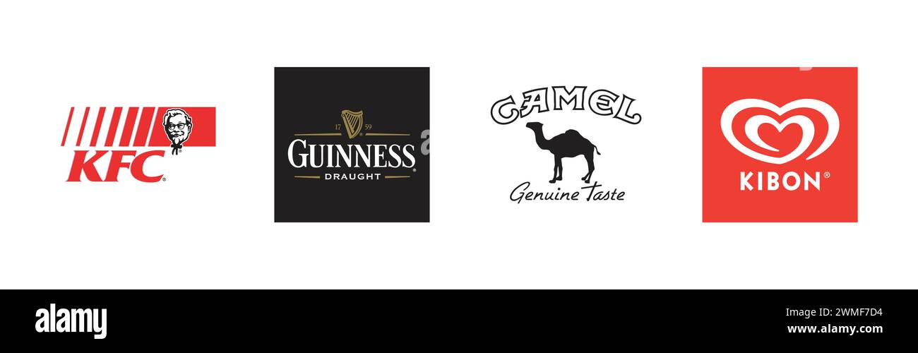 KFC, Camel, Kibon, Guinness, famosa collezione di logo Illustrazione Vettoriale