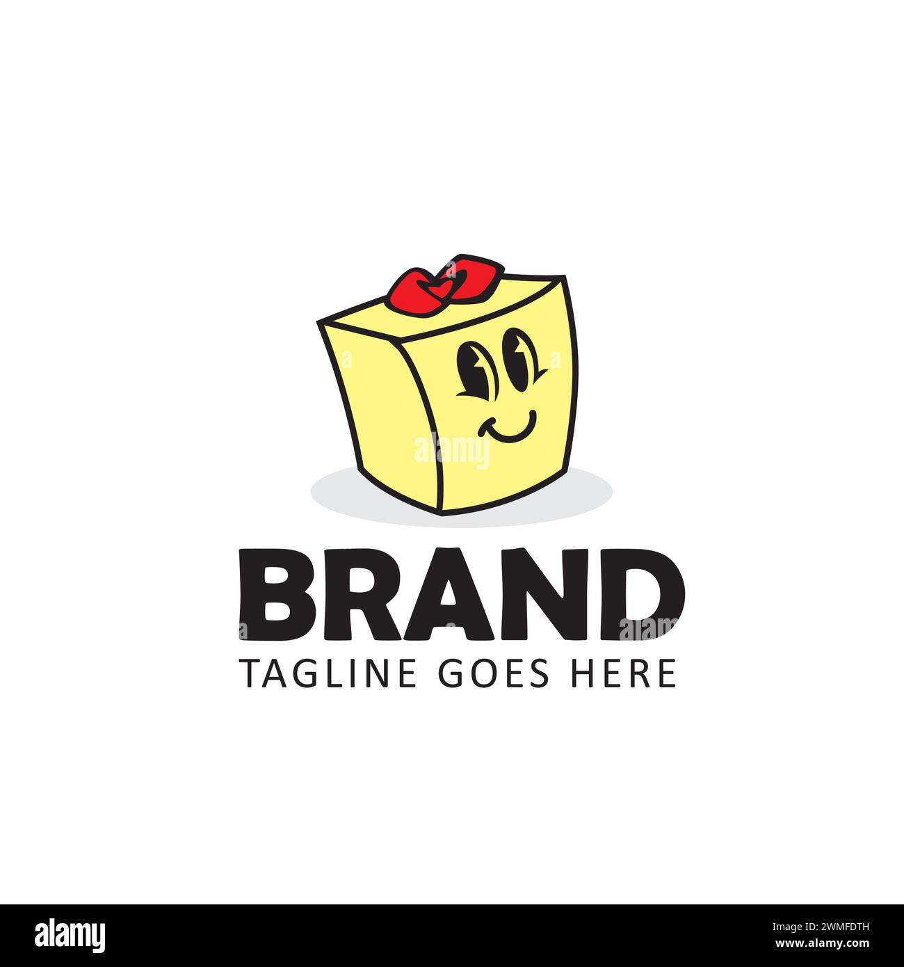 Divertente modello di design del logo della confezione regalo. Illustrazione Vettoriale