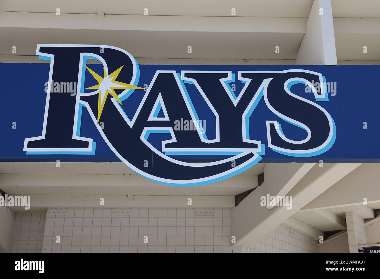 Port Charlotte, FL: Un'immagine generale della segnaletica allo stadio riparato durante una partita di allenamento primaverile della MLB tra i Tampa Bay Rays e i Detroit T Foto Stock
