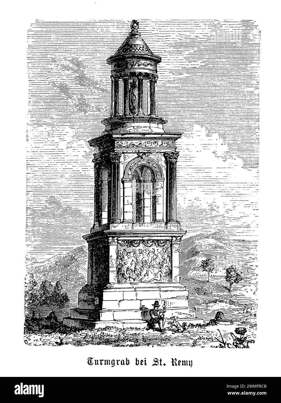 Il Mausoleo di Glanum a Saint-Rémy-de-Provence, in Francia, è uno splendido esempio di architettura funeraria romana, che si erge come un silenzioso custode della storia tra le rovine di Glanum. Il mausoleo è notevole per il suo stato ben conservato e per gli intricati dettagli che adornano la sua struttura, mostrando l'abilità artistica e ingegneristica dei Romani. Funge da affascinante finestra sul passato, rivelando approfondimenti sulle pratiche di sepoltura romane e sulle loro credenze che circondano la morte e l'aldilà Foto Stock