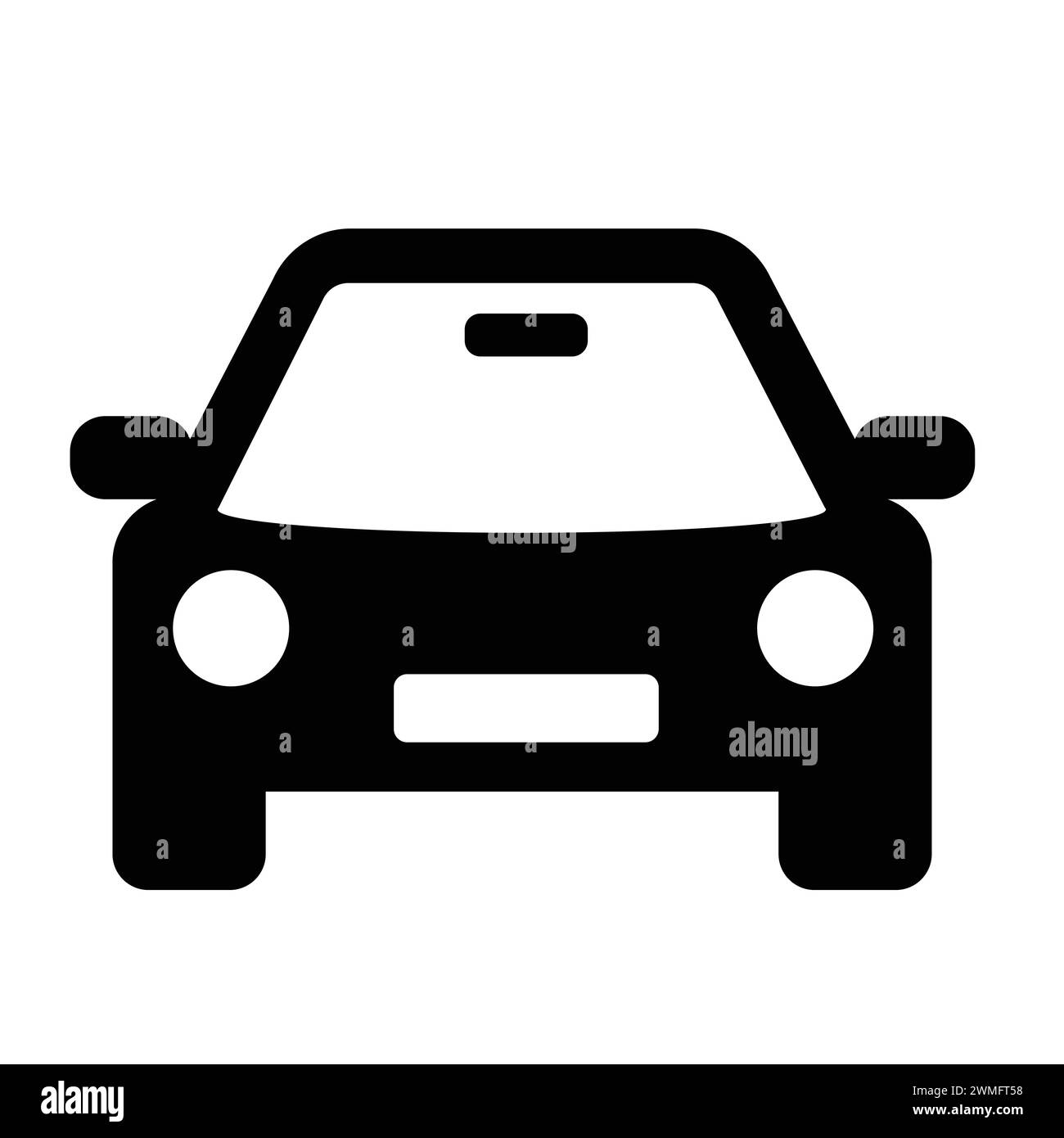 Contorno icona auto. Icona Vista frontale dell'auto per applicazioni e siti Web. Simbolo frontale del veicolo su sfondo trasparente. Pittogramma dell'automobile. Trasporto Illustrazione Vettoriale