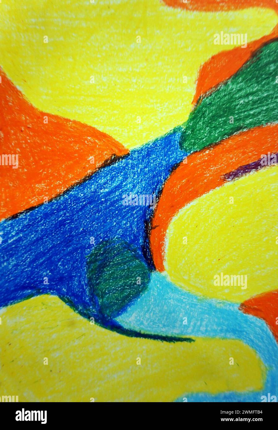 disegno astratto disegno colorato pastello di cera forma geometrica Foto Stock
