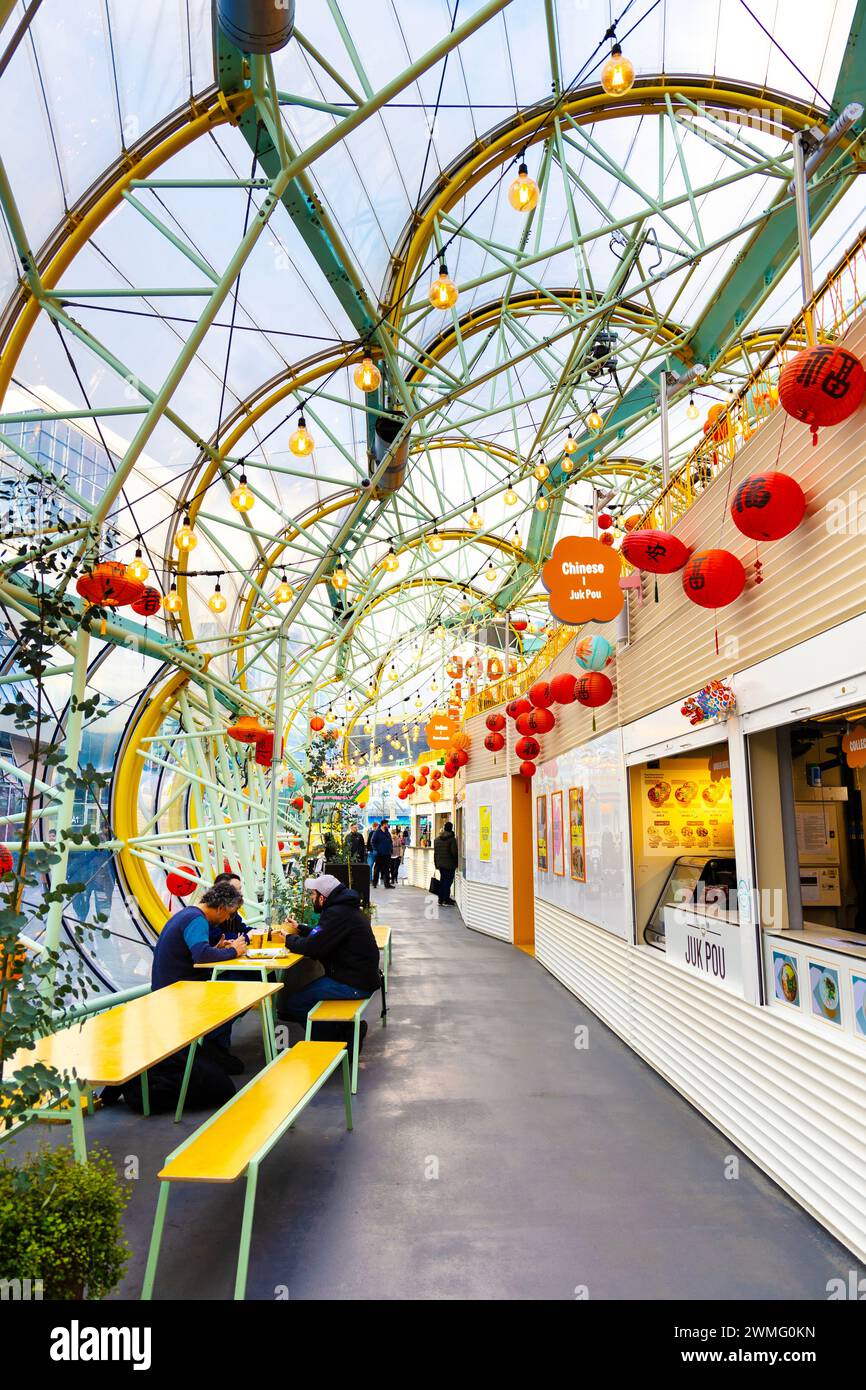 Interno del padiglione del Design District Canteen, North Greenwich, Londra, Inghilterra Foto Stock