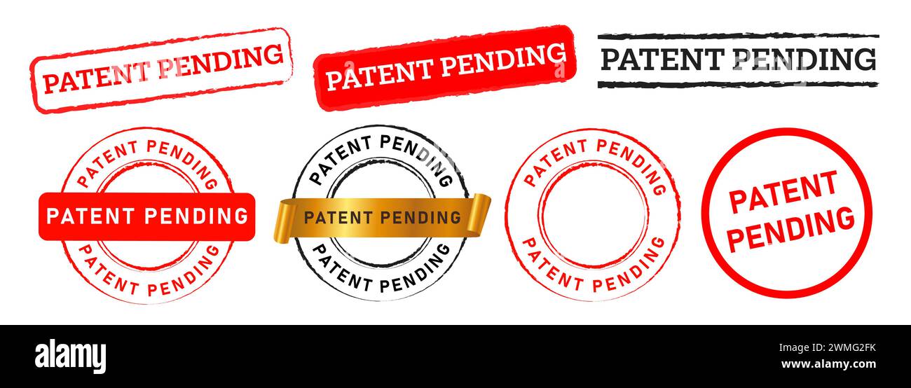 autorizzazione di ritardo per le informazioni di ritardo dell'etichetta adesiva con il rettangolo e il cerchio in attesa di brevetto Illustrazione Vettoriale