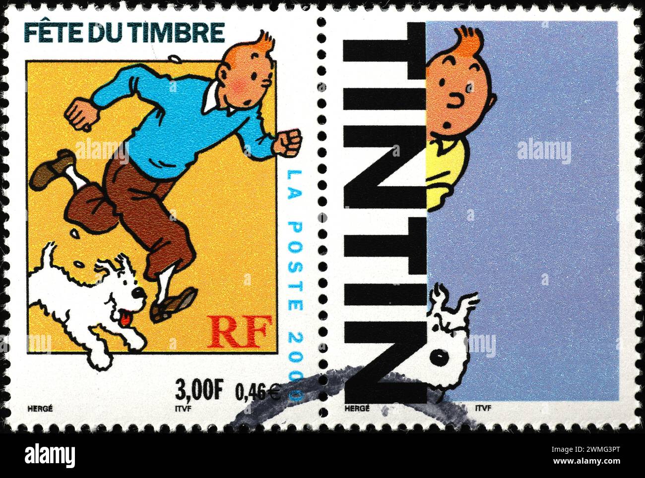 Tintin e Milou su francobolli francesi Foto Stock