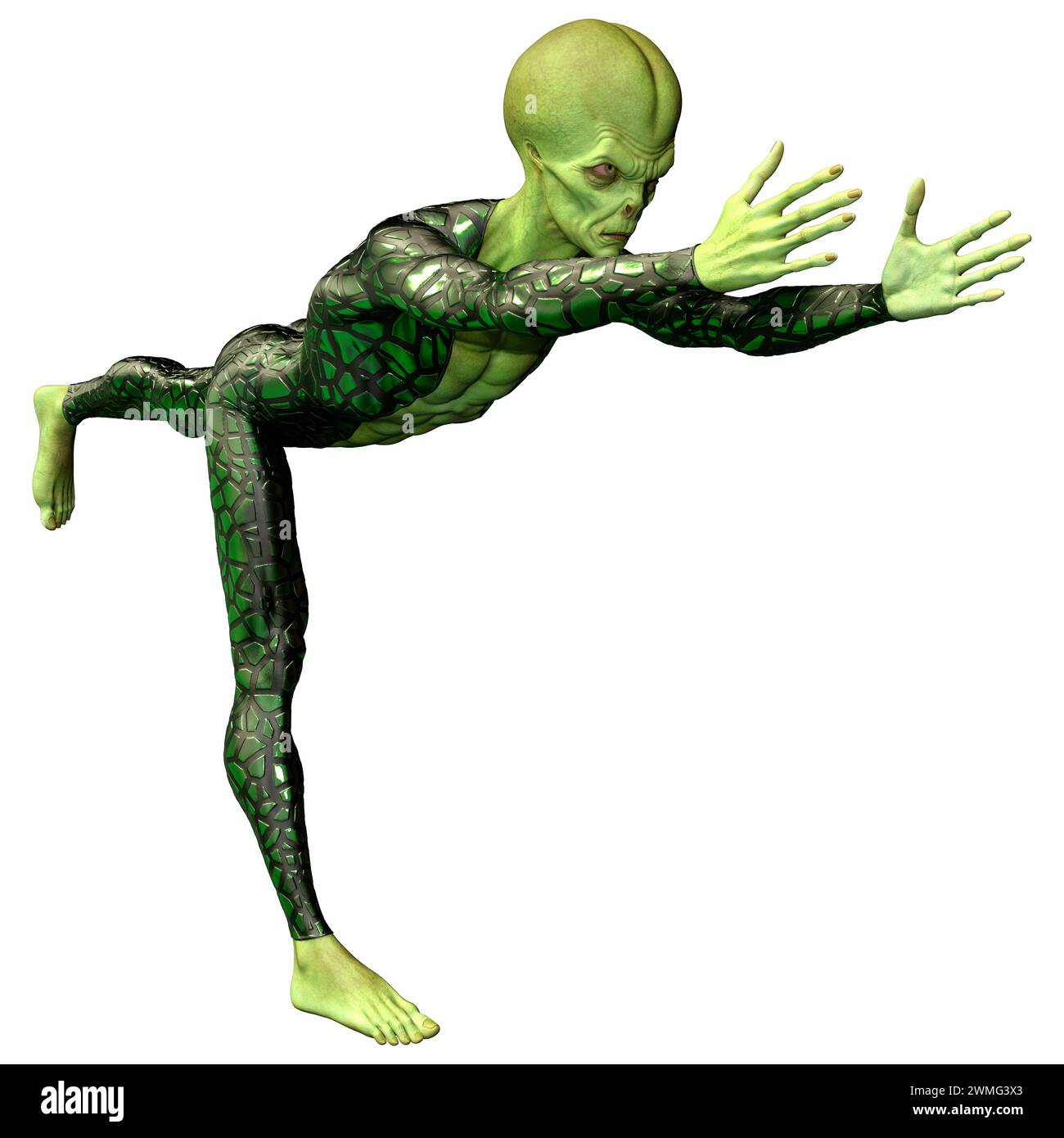 3D rendering di un verde alien isolati su sfondo bianco Foto Stock