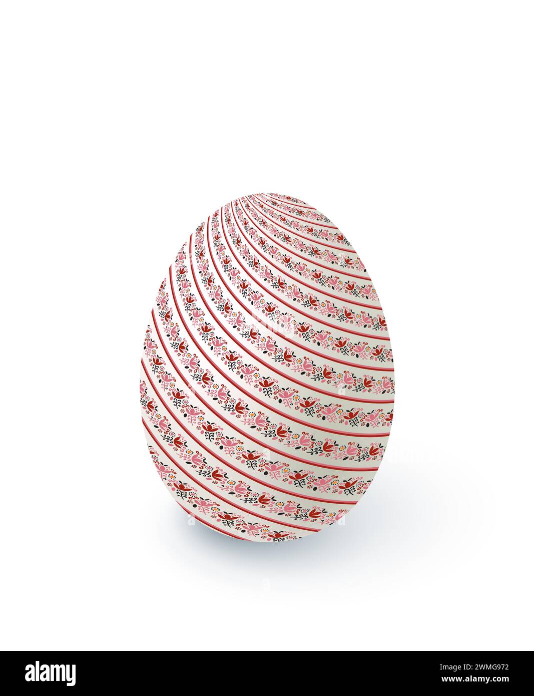 Motivo floreale dipinto uovo di Pasqua su sfondo bianco, illustrazione vettoriale Illustrazione Vettoriale
