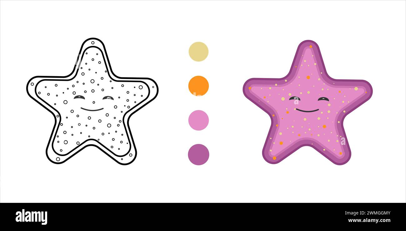 Carattere Cartoon Starfish. Libro da colorare. Isolato su sfondo bianco. Vettore Foto Stock