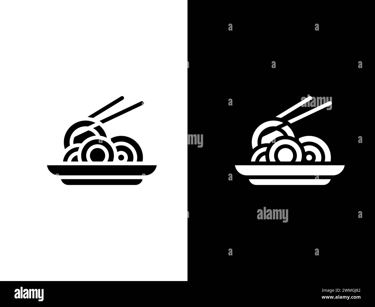Illustrazione grafica design icona concavo logo bianco nero simbolo isolato di spaghetti Illustrazione Vettoriale