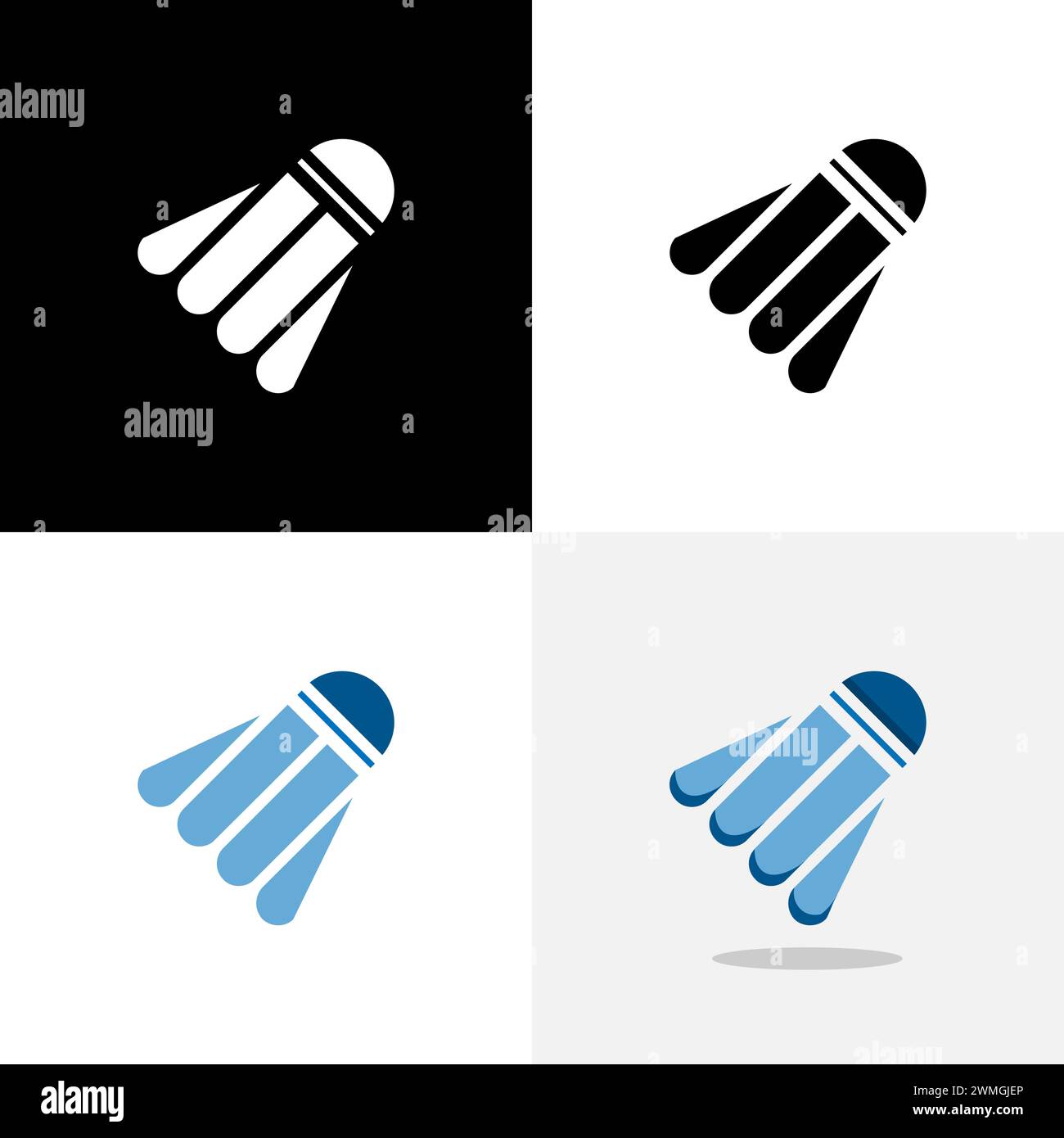 Illustrazione artistica design logo sport icona concept con silhouette di badminton Illustrazione Vettoriale